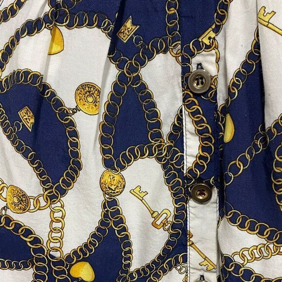 Topshop Navy Gold Chain Print Mini Skirt US 6 Button Front‎ Pockets Baroque - Picture 6 of 12